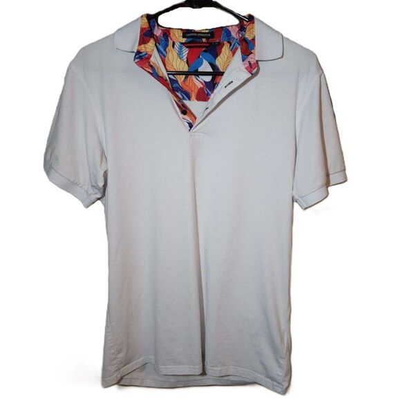 Cotton Stretch white polo Contrasting collar in colorful print Men's small - Picture 1 of 12